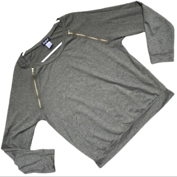 SPRYTUAL Grey Crew Neck Bronze Zipper DetailLong Sleeve Pullover Sweater - Picture 1 of 5